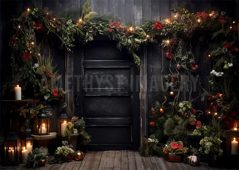 Kate Weihnachten Stechpalme Schwarz Tür Hintergrund von Angela Miller