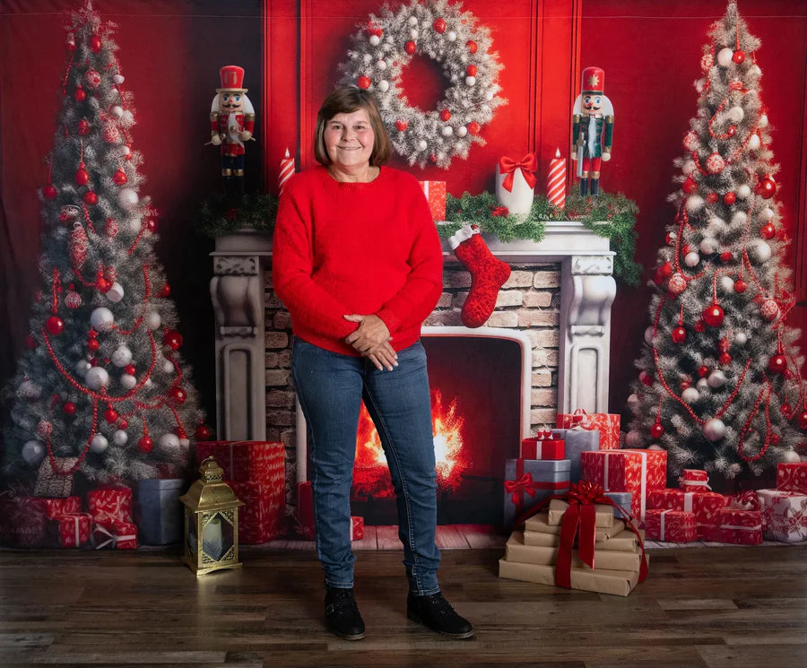 Kate Weihnachten Rot Kamin Baum Hintergrund von Chain Photography