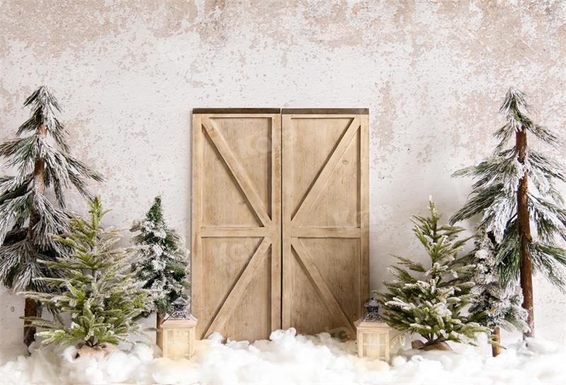 Kate Weihnachten außerhalb der alten Wand Snowy Tree Hintergrund für Fotografie - Kate Backdrop.de