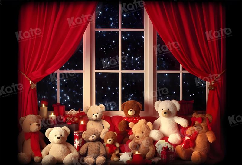 Kate Weihnachtsabend Fenster Teddybär Hintergrund für Fotografie