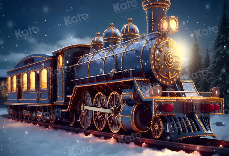 Kate Winter Weihnachten-Zug in der verschneiten Nachtkulisse für Fotografie - Kate Backdrop.de