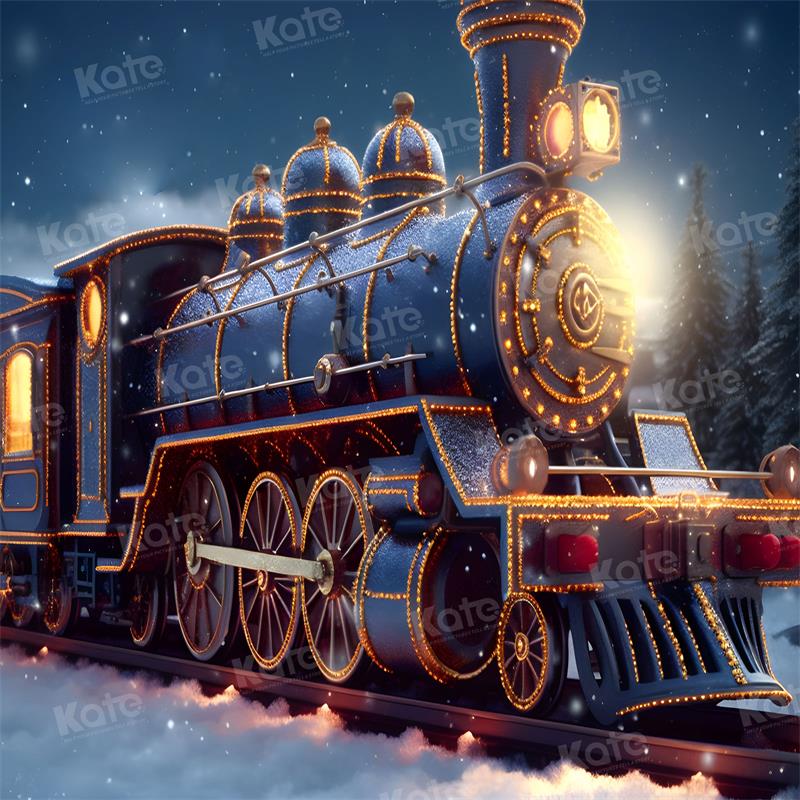 Kate Winter Weihnachten-Zug in der verschneiten Nachtkulisse für Fotografie - Kate Backdrop.de