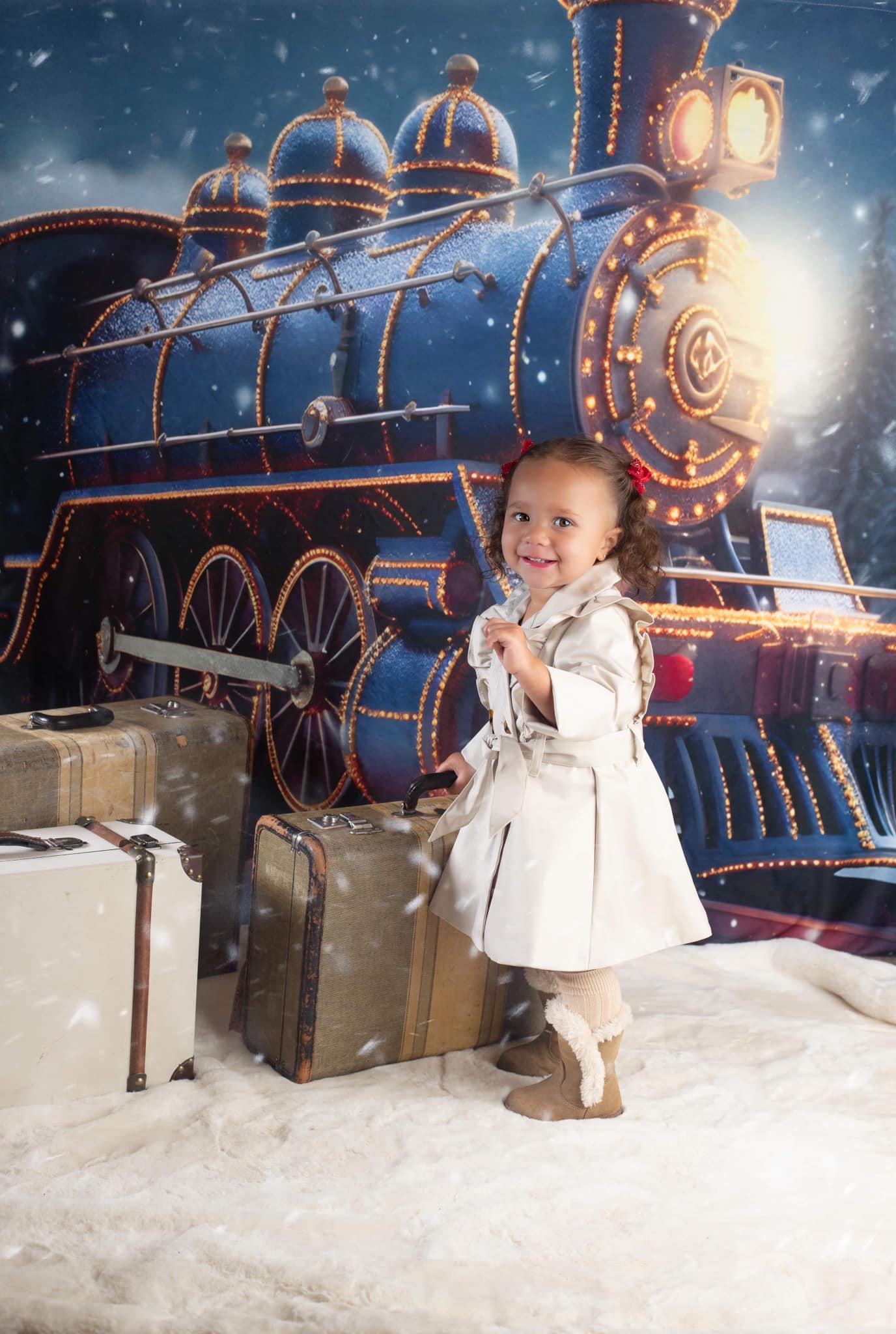 Kate Winter Weihnachten-Zug in der verschneiten Nachtkulisse für Fotografie - Kate Backdrop.de