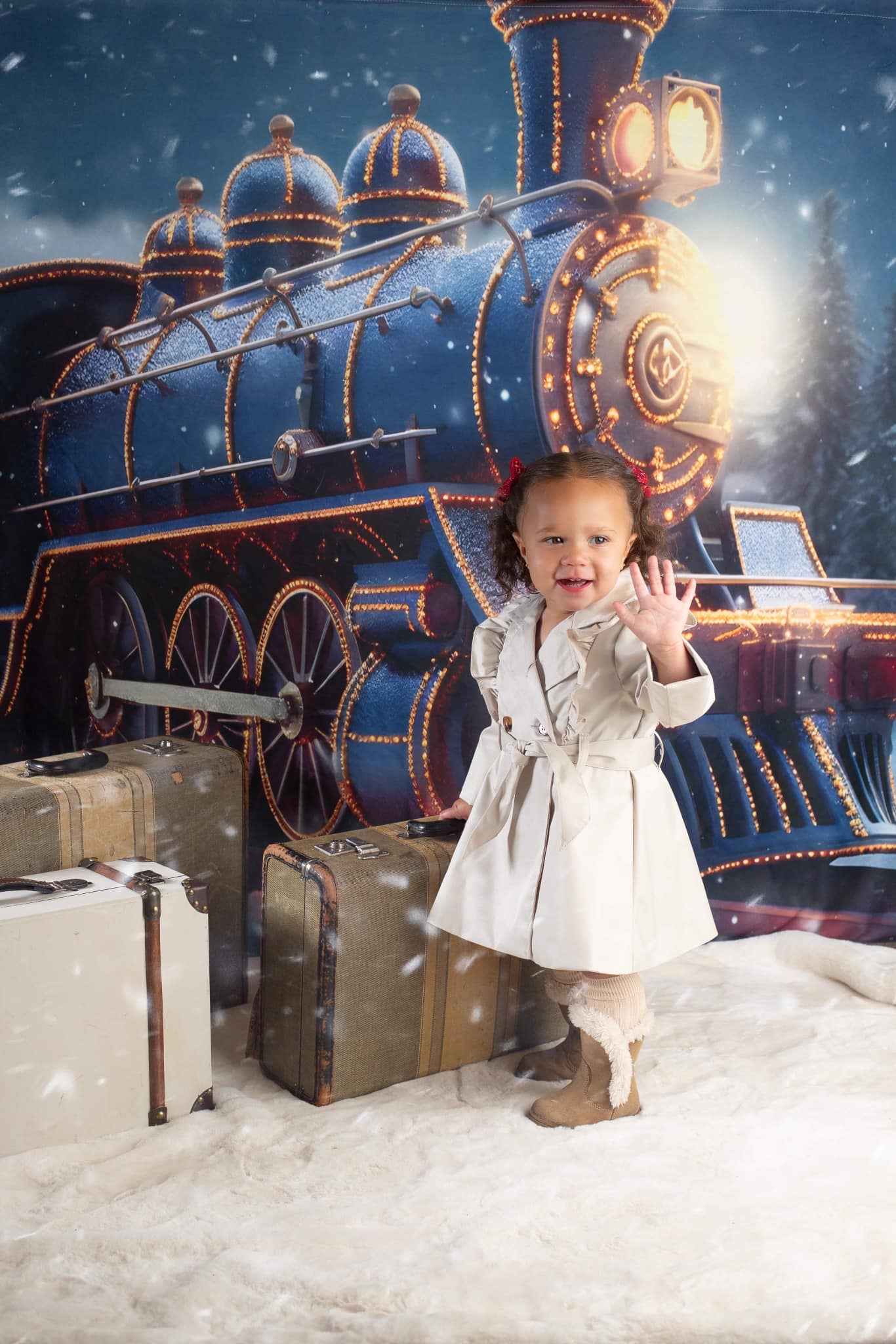 Kate Winter Weihnachten-Zug in der verschneiten Nachtkulisse für Fotografie - Kate Backdrop.de