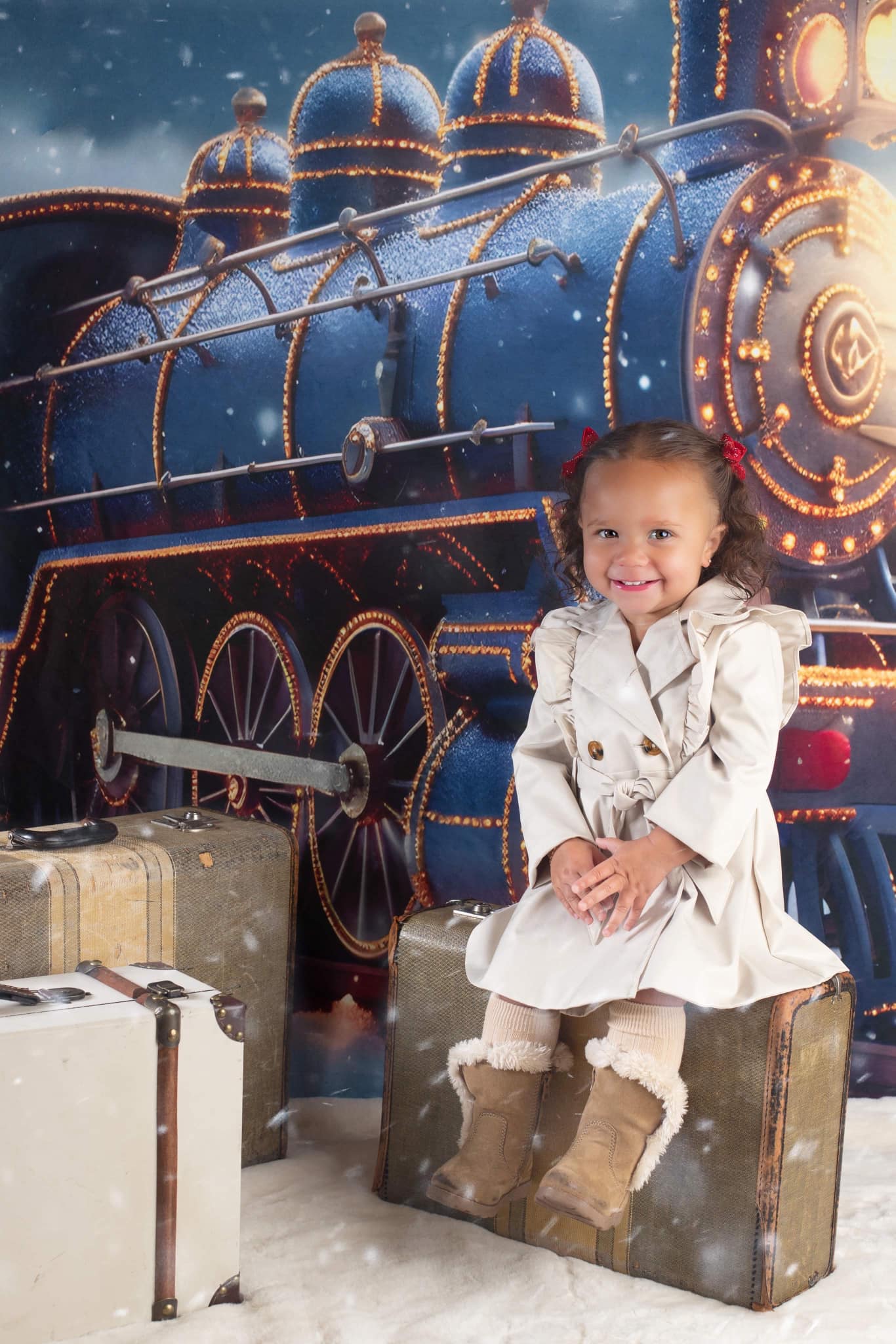 Kate Winter Weihnachten-Zug in der verschneiten Nachtkulisse für Fotografie - Kate Backdrop.de