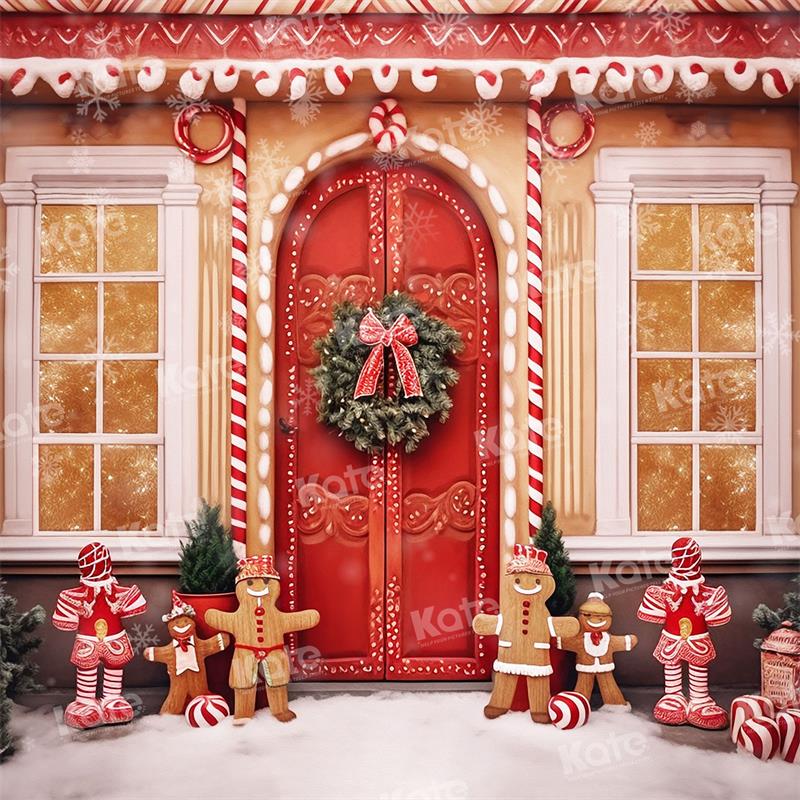Kate Weihnachten Lebkuchenhaus Outdoor Schnee Hintergrund für Fotografie