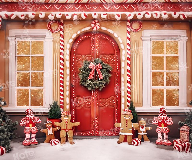 Kate Weihnachten Lebkuchenhaus Outdoor Schnee Hintergrund für Fotografie