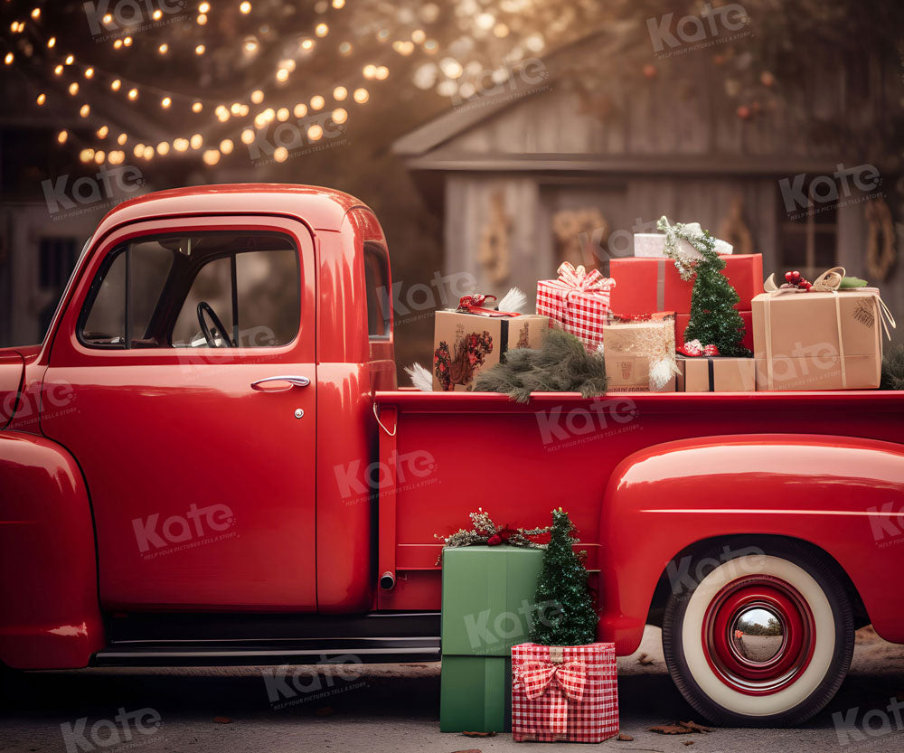 Kate Weihnachtsgeschenk Weihnachten in rotem Auto Hintergrund für Fotografie