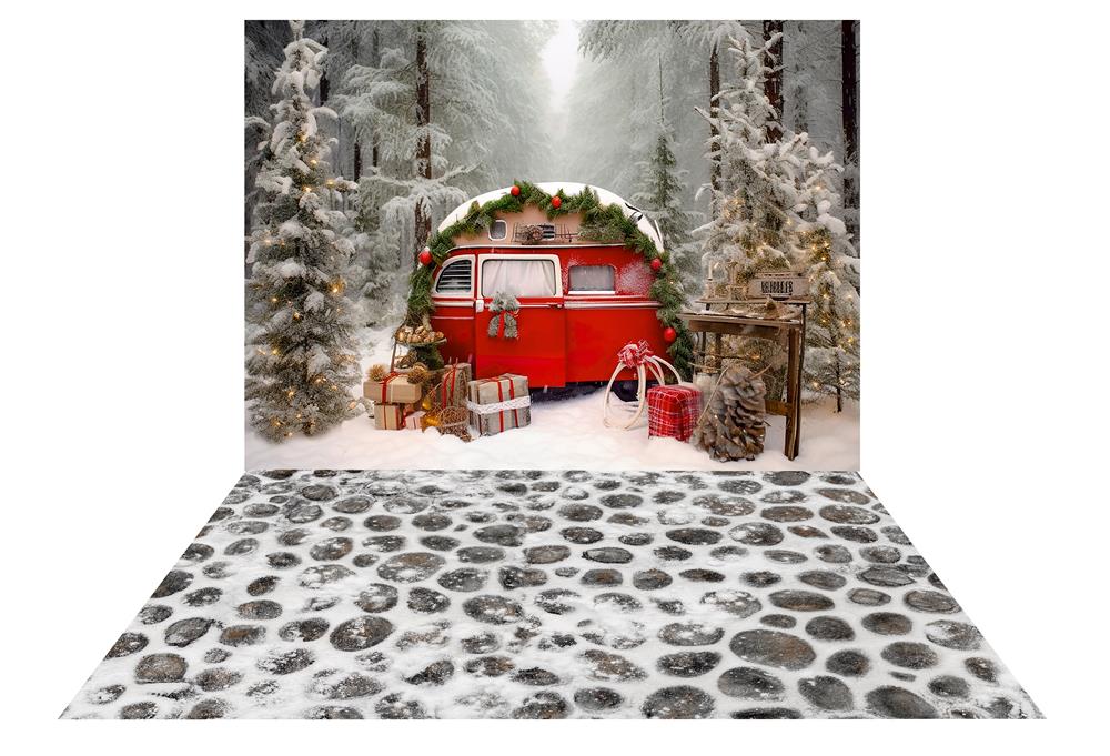 Kate Weihnachten Wald Schnee Hintergrund + Kopfsteinpflaster Schnee Boden Hintergrund für die Fotografie