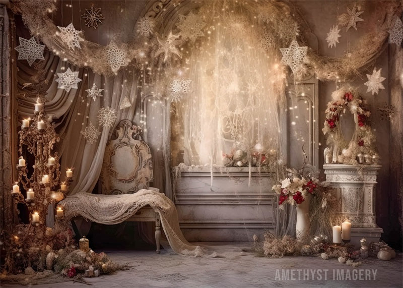 Kate Rustikale Floral Winter Schneeflocke Zimmer Weihnachten Hintergrund von Angela Miller