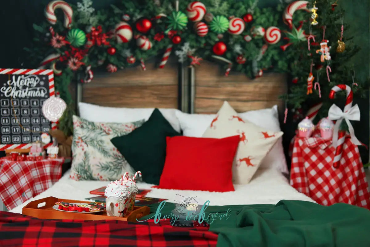 Kate Weihnachten Zuckerstange Kopfteil Fleece Hintergrund Entworfen von Mandy Ringe - Kate Backdrop.de
