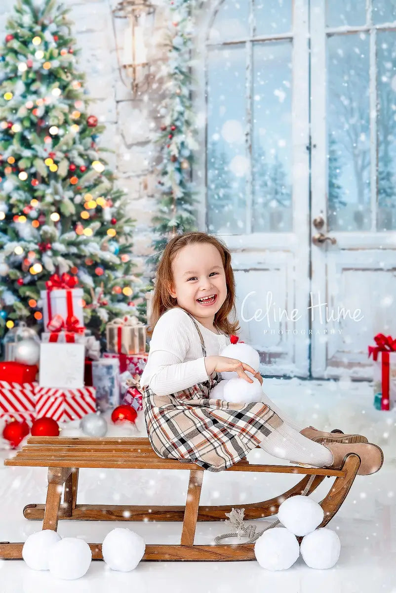 Kate Weihnachten Schnee Baum Tür Fleece Hintergrund Entworfen von Emetselch - Kate Backdrop.de