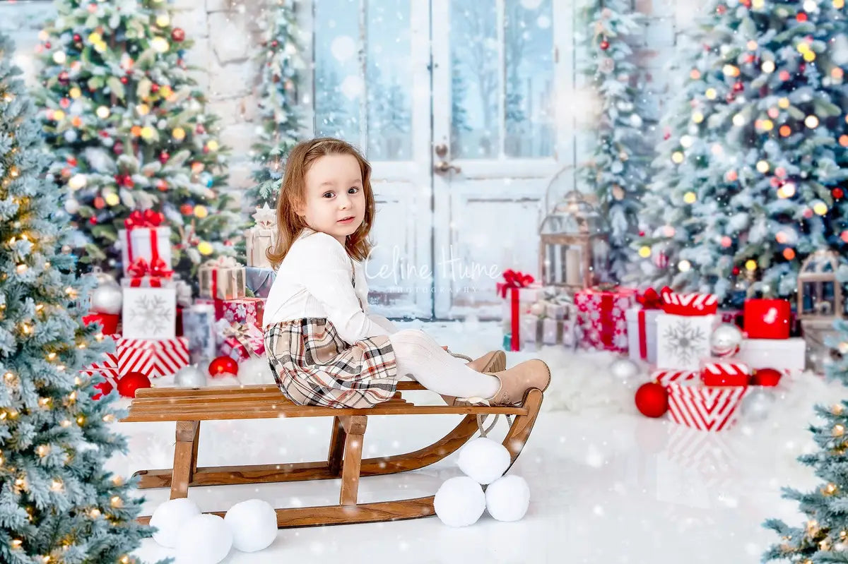 Kate Weihnachten Schnee Baum Tür Fleece Hintergrund Entworfen von Emetselch - Kate Backdrop.de