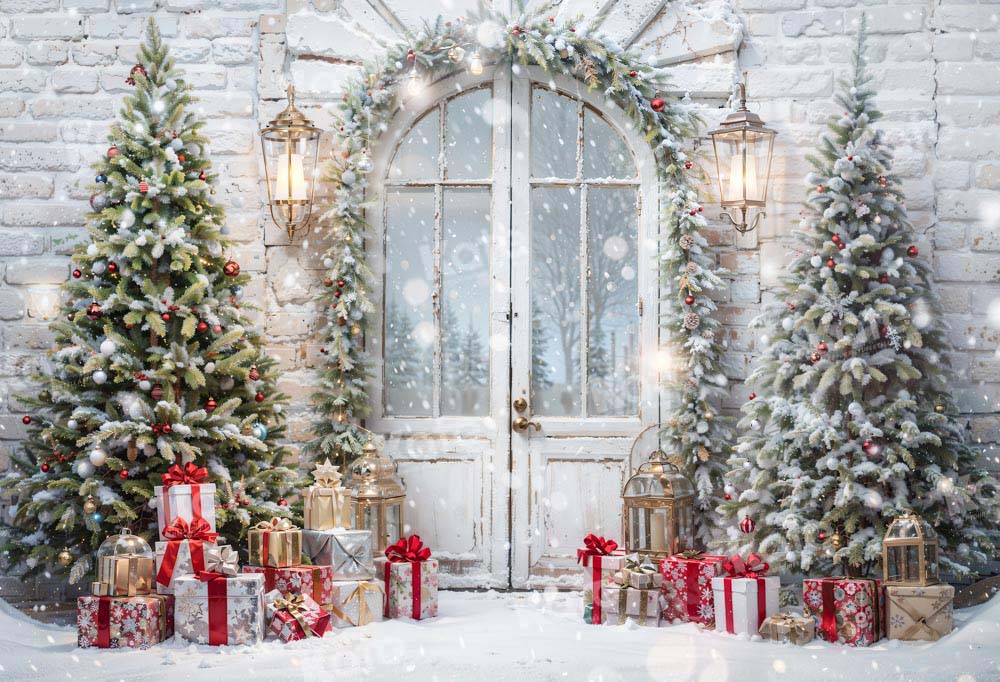 Kate Weihnachten Schnee Baum Tür Fleece Hintergrund Entworfen von Emetselch - Kate Backdrop.de