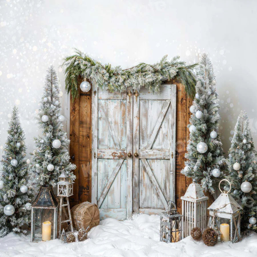 Kate Weihnachten Scheune Tür Baum im Schnee Hintergrund von Emetselch