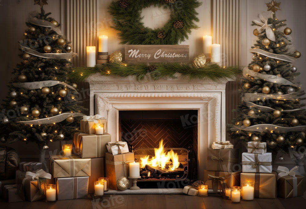 Kate Weihnachten Kamin Geschenkbaum Gemalt Fleece Hintergrund Entworfen von Emetselch - Kate Backdrop.de