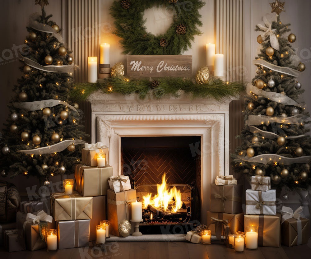 Kate Weihnachten Kamin Geschenkbaum Gemalt Fleece Hintergrund Entworfen von Emetselch - Kate Backdrop.de