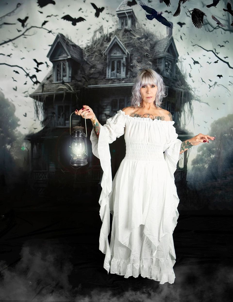 Kate Halloween lila Store Skelett Hand Hintergrund für Fotografie