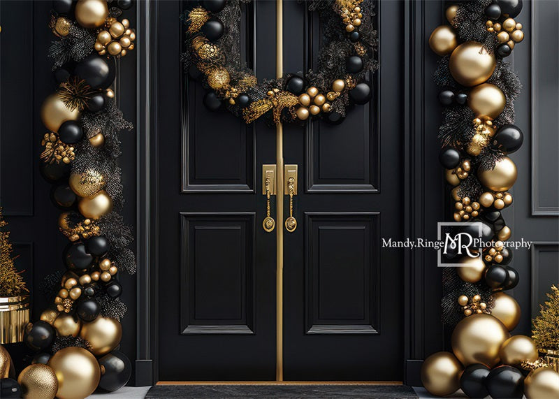 Kate Elegant Schwarz Gold Weihnachten Tür Fleece Hintergrund Entworfen von Mandy Ringe - Kate Backdrop.de