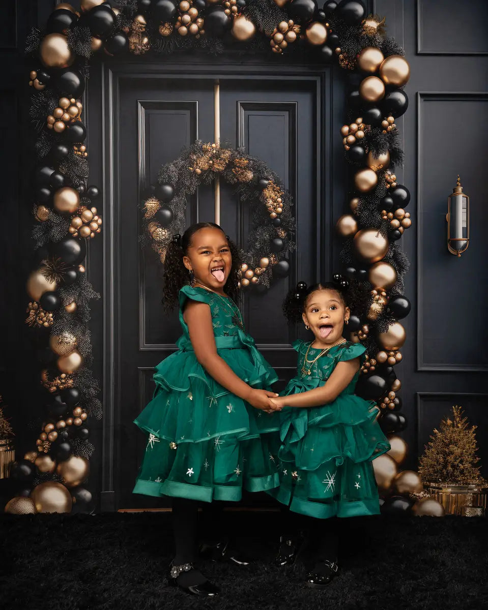 Kate Elegant Schwarz Gold Weihnachten Tür Fleece Hintergrund Entworfen von Mandy Ringe - Kate Backdrop.de