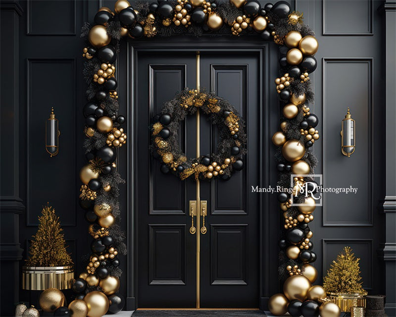 Kate Elegant Schwarz Gold Weihnachten Tür Fleece Hintergrund Entworfen von Mandy Ringe - Kate Backdrop.de