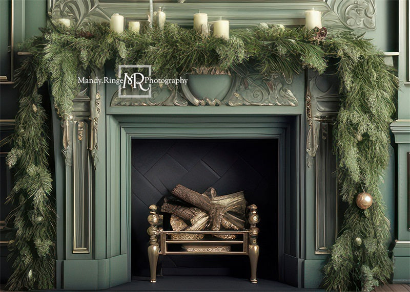 Kate Eleganter Kamin mit Weihnachten begrüntem Hintergrund von Mandy Ringe Fotograf - Kate Backdrop.de