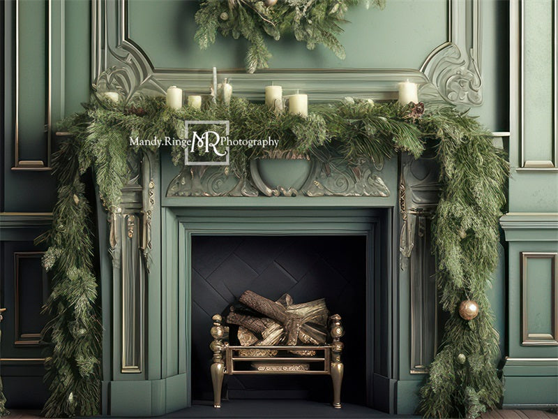 Kate Eleganter Kamin mit Weihnachten begrüntem Hintergrund von Mandy Ringe Fotograf - Kate Backdrop.de