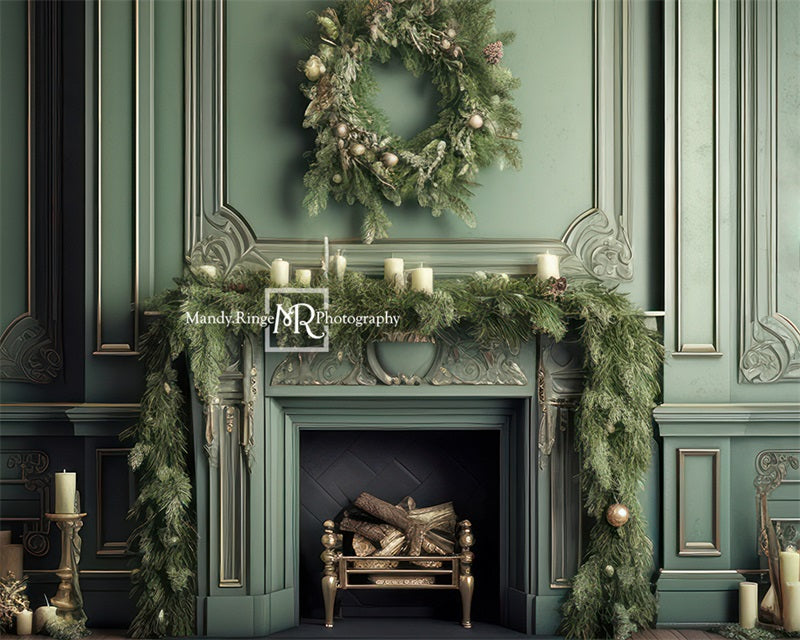 Kate Eleganter Kamin mit Weihnachten begrüntem Hintergrund von Mandy Ringe Fotograf - Kate Backdrop.de
