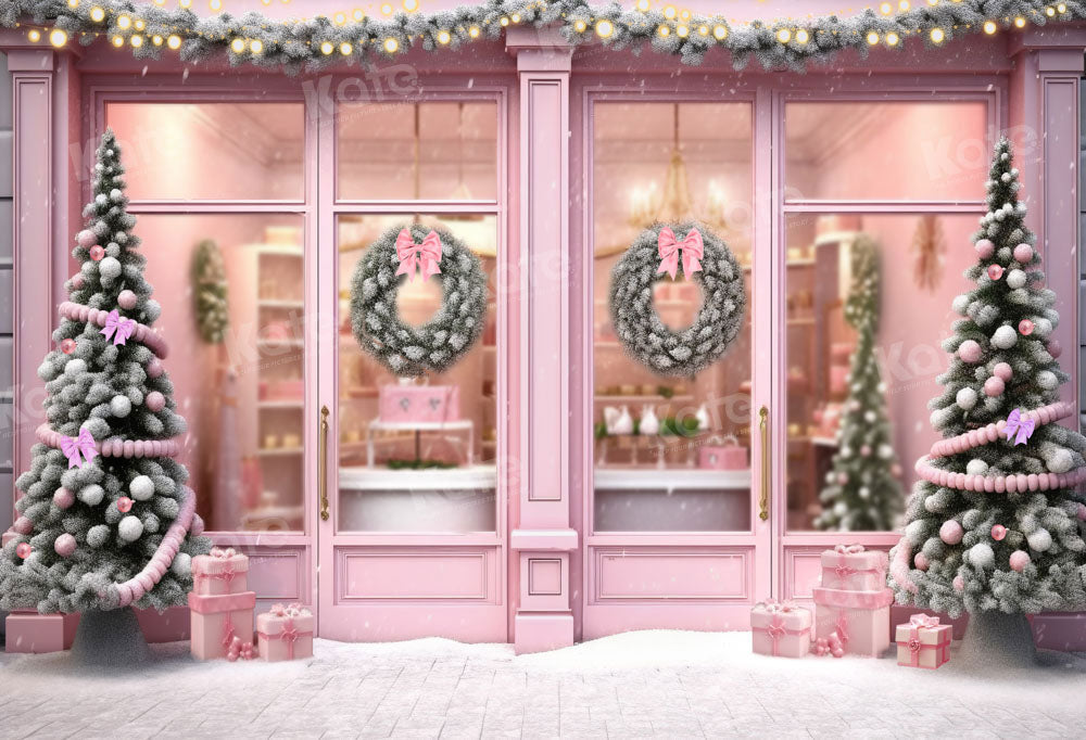 Kate Weihnachten Rosa Store Haus Tür Hintergrund von Chain Photography