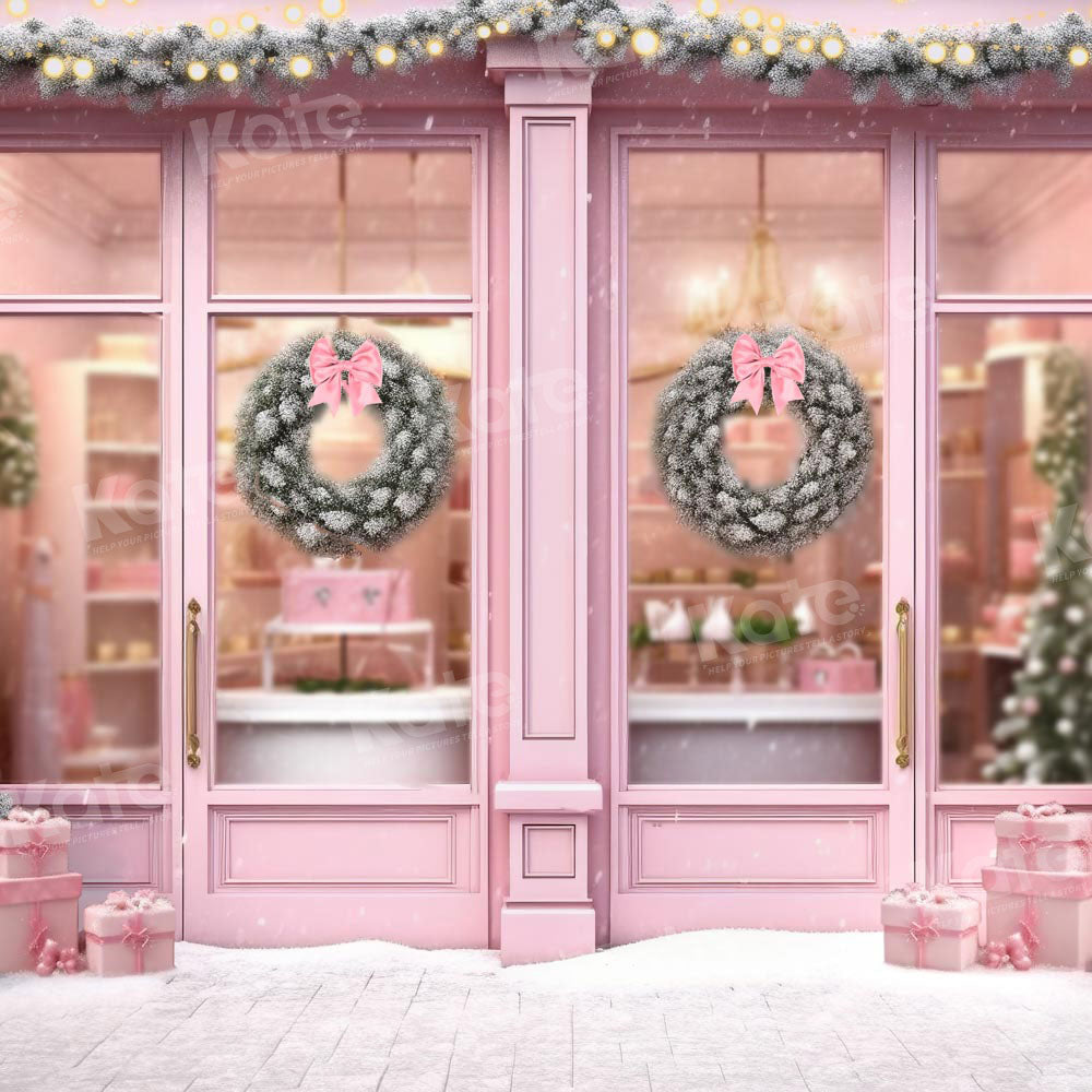 Kate Weihnachten Rosa Store Haus Tür Hintergrund von Chain Photography