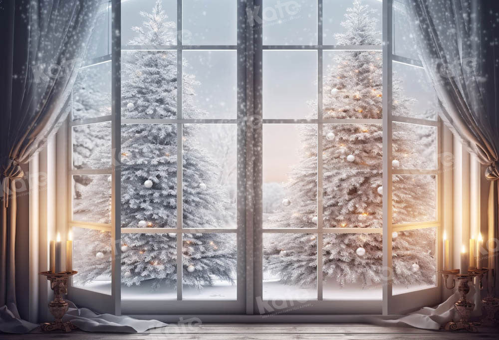Kate Winter Weihnachten Fenster Baum Hintergrund von Chain Photography