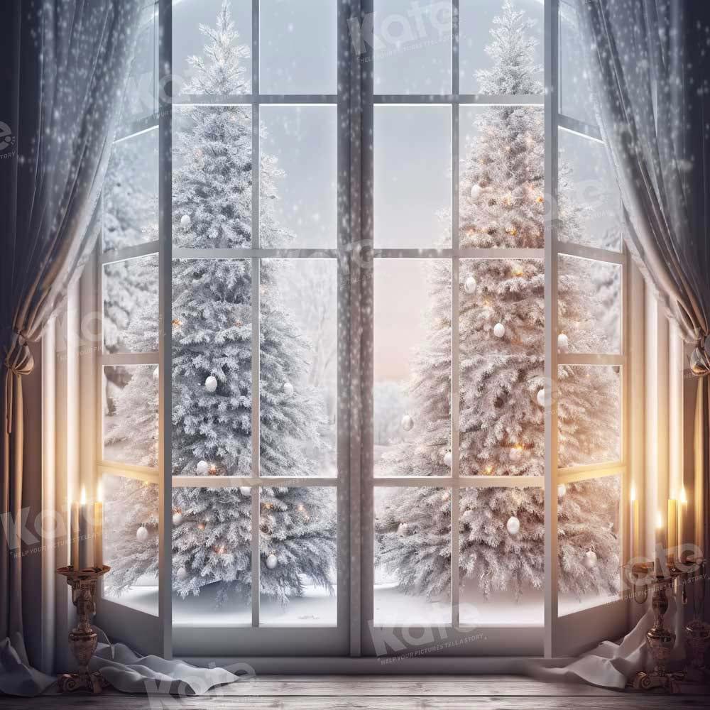 Kate Winter Weihnachten Fenster Baum Hintergrund von Chain Photography