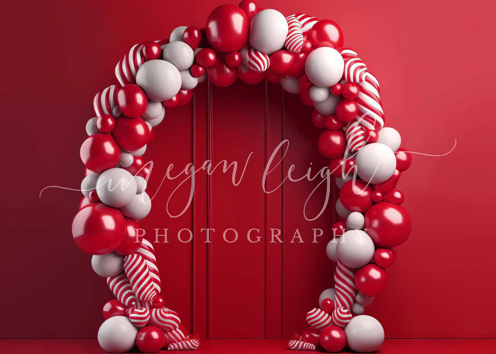 Kate Zuckerstangen Luftballons Bogen Rote Wand Hintergrund von Megan Leigh Photography