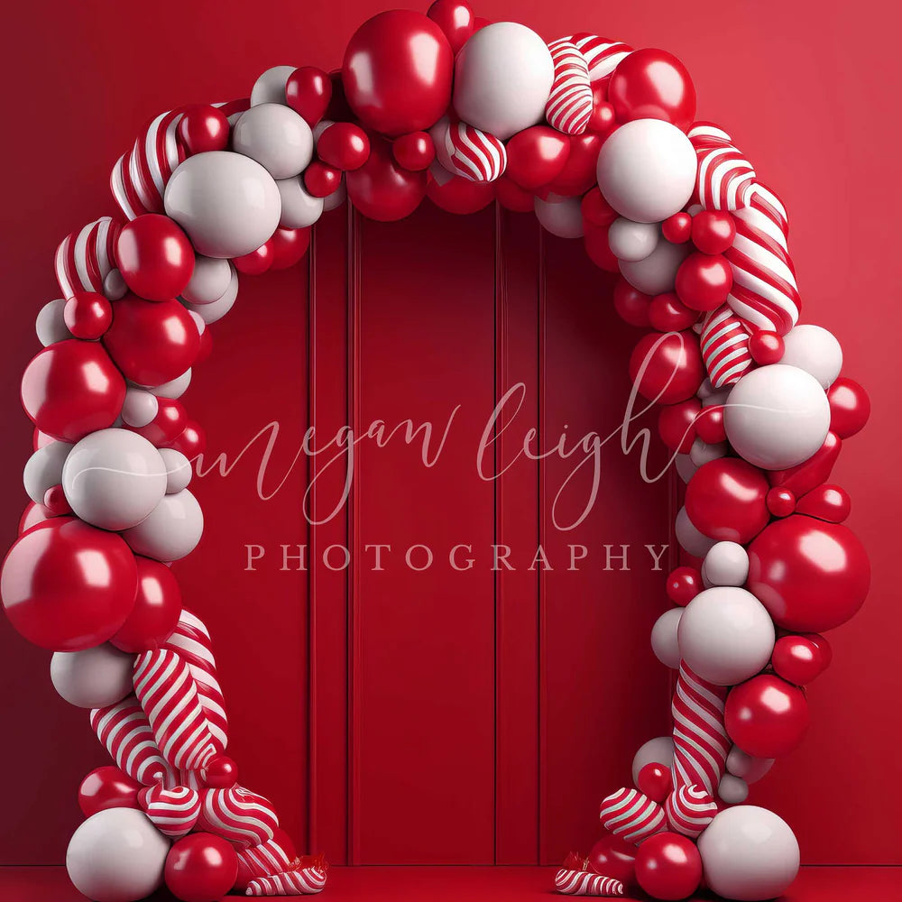 Kate Zuckerstangen Luftballons Bogen Rote Wand Hintergrund von Megan Leigh Photography - Kate Backdrop.de