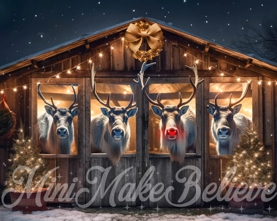 Kate Weihnachten Rentier- Stall bei Nacht Hintergrund von Mini MakeBelieve