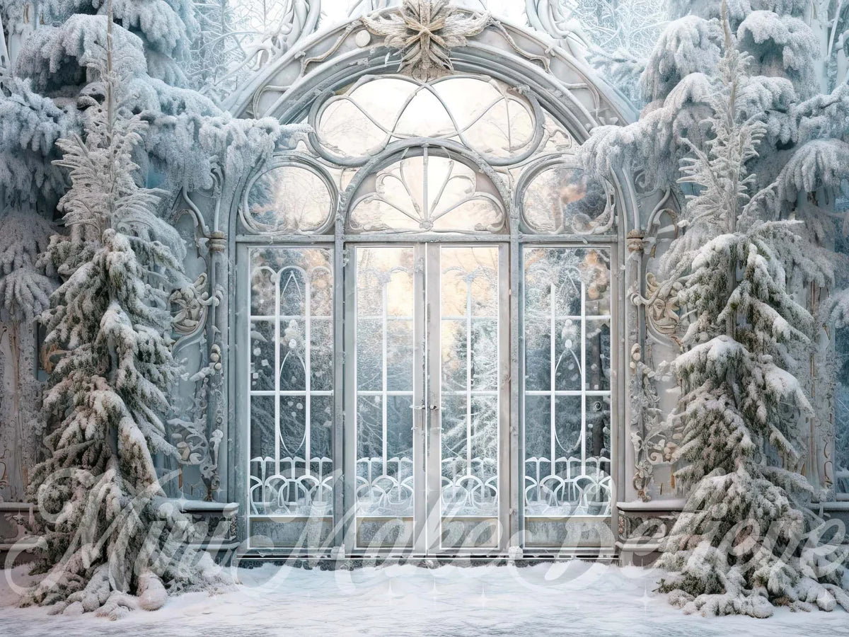 Kate Weihnachten Frosted Estate Gates Winter Hintergrund von Mini MakeBelieve