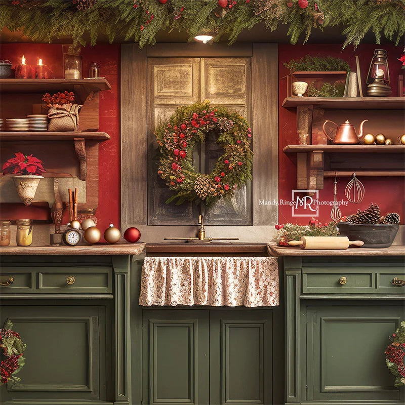 Kate Rot und Grün Weihnachten Küche Hintergrund von Mandy Ringe Fotograf - Kate Backdrop.de