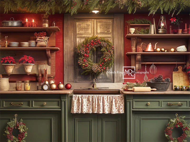 Kate Rot und Grün Weihnachten Küche Hintergrund von Mandy Ringe Fotograf - Kate Backdrop.de