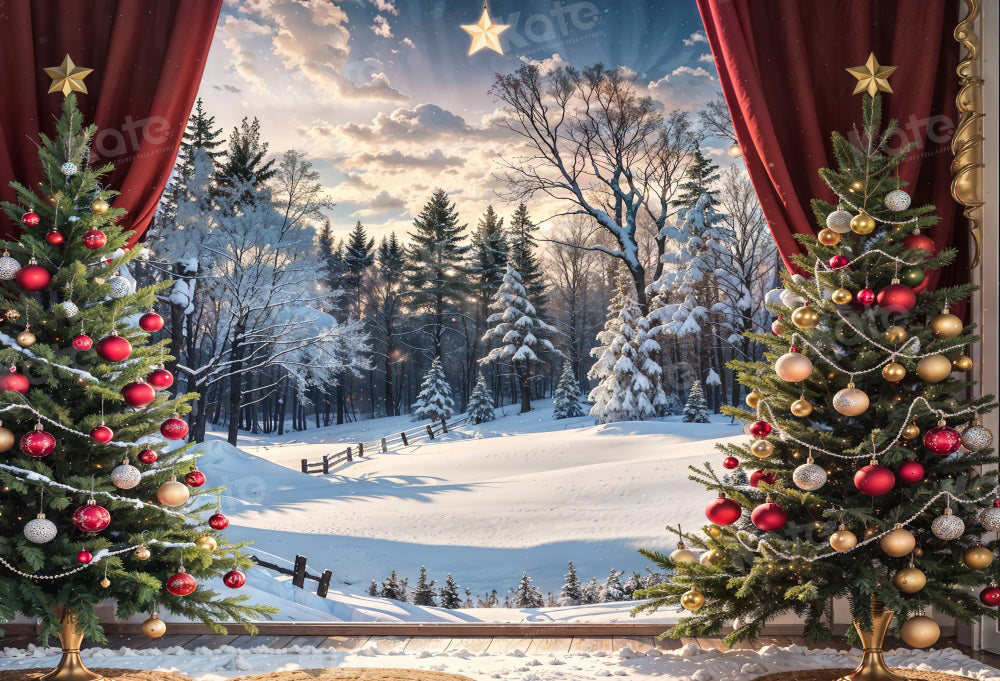 Kate Weihnachten Schneefeld Rot Sonnenschein Himmel Hintergrund für Fotografie - Kate Backdrop.de