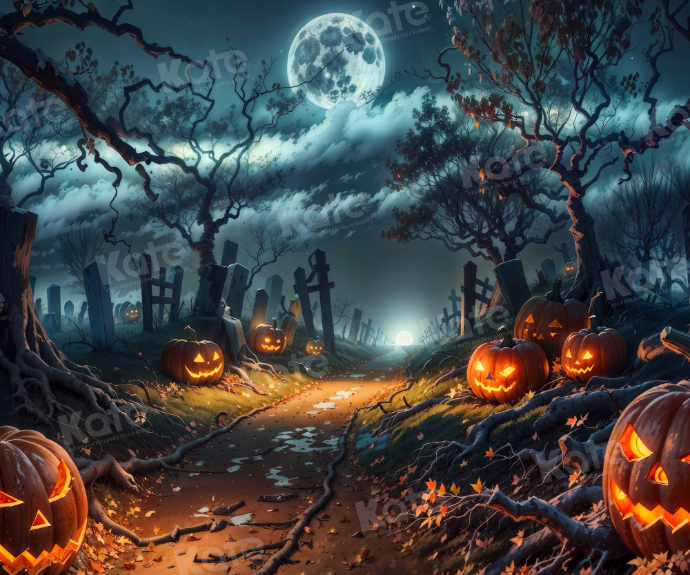 Kate Halloween Kürbis Mond Nacht Hintergrund für Fotografie - Kate Backdrop.de