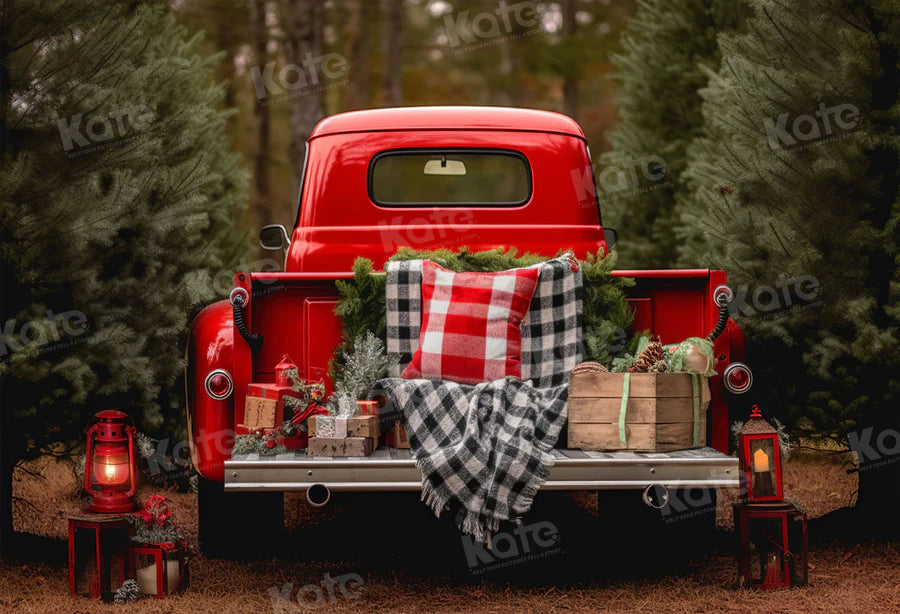 Kate Weihnachten Rot LKW draußen Hintergrund für Fotografie - Kate Backdrop.de