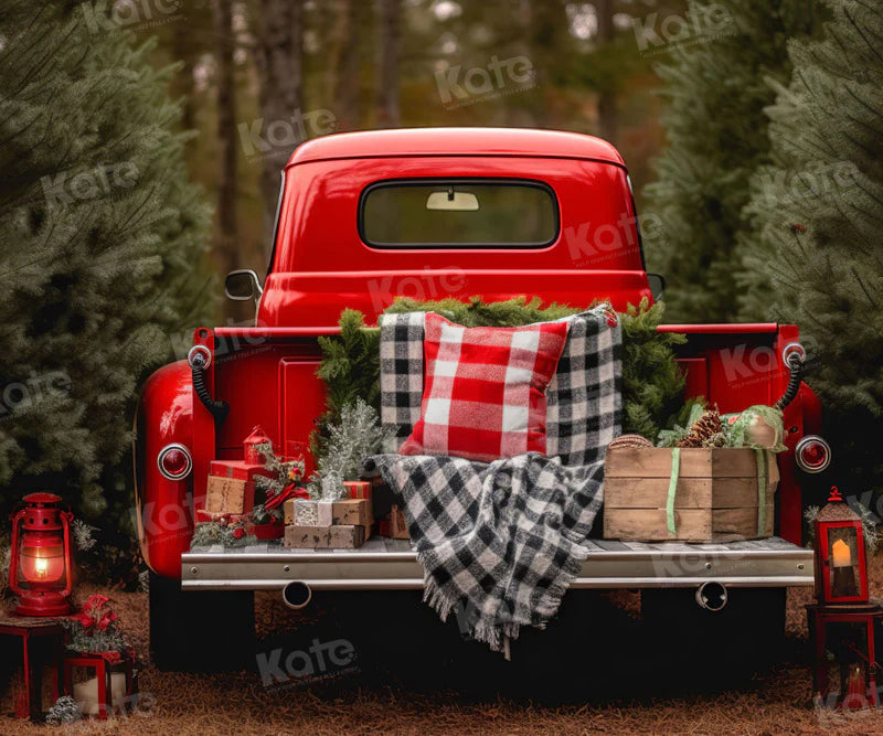 Kate Weihnachten Rot LKW draußen Hintergrund für Fotografie - Kate Backdrop.de