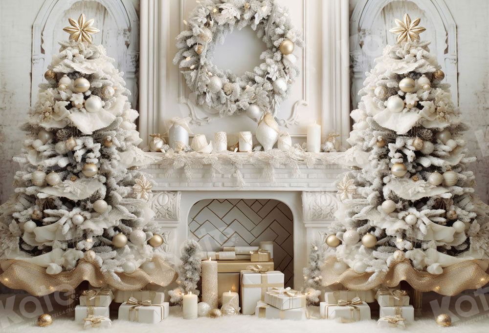 Kate Weihnachten Elegantes Zimmer Weißer Kamin Hintergrund für Fotografie - Kate Backdrop.de