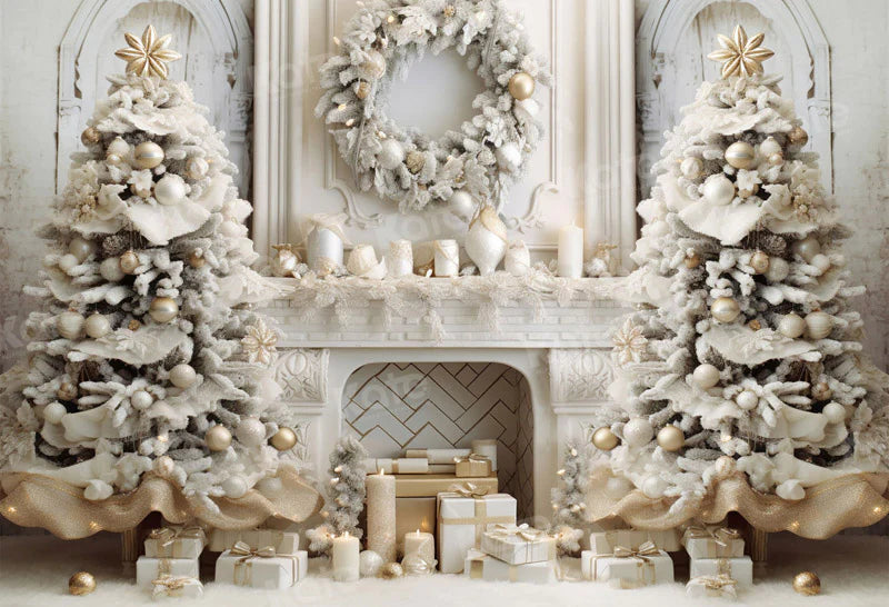 Kate Weihnachten Elegantes Zimmer Weißer Kamin Hintergrund für Fotografie