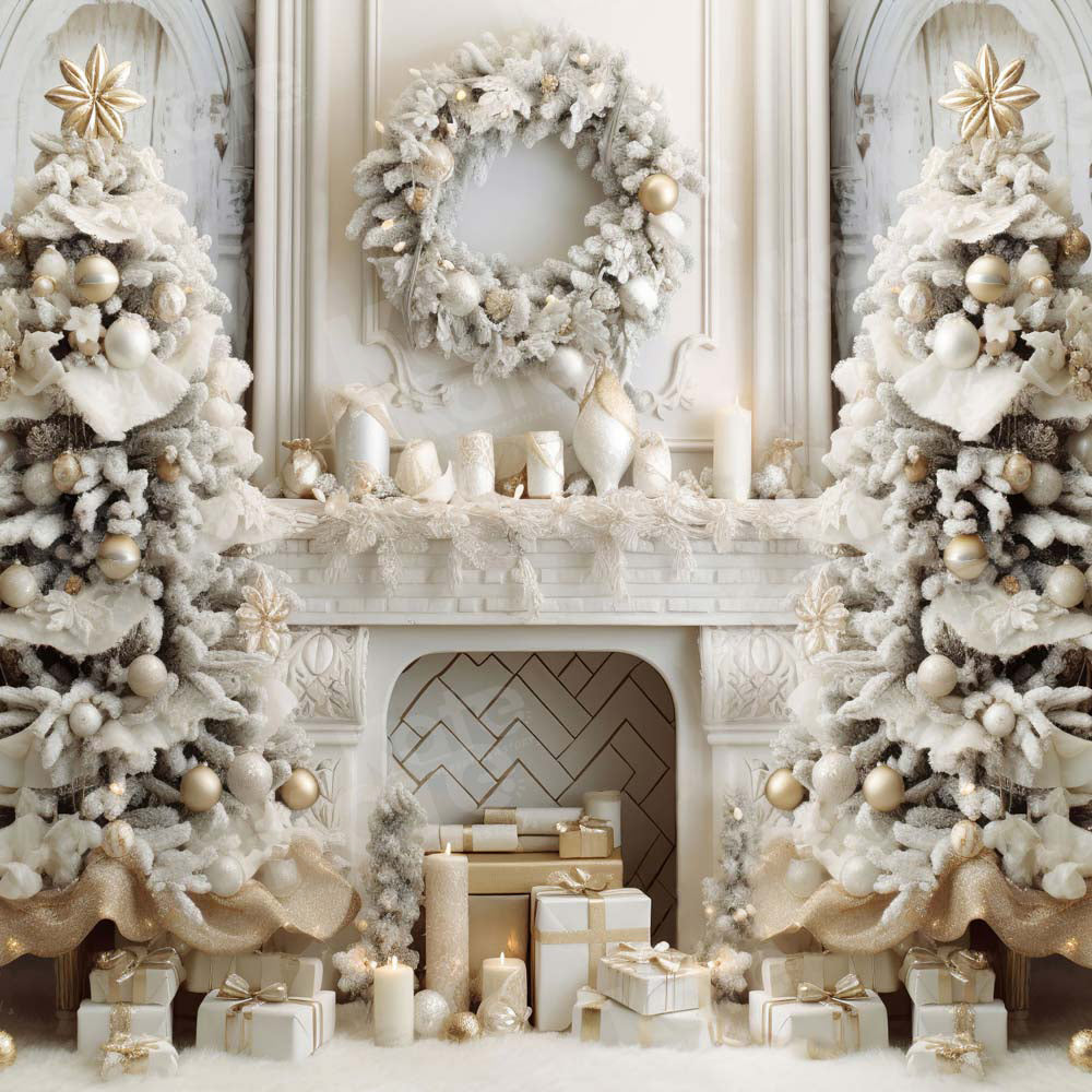 Kate Weihnachten Elegantes Zimmer Weißer Kamin Hintergrund für Fotografie - Kate Backdrop.de