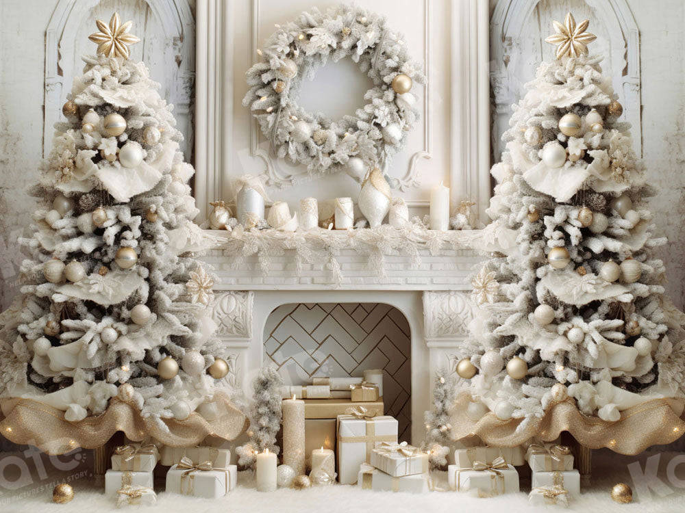 Kate Weihnachten Elegantes Zimmer Weißer Kamin Hintergrund für Fotografie - Kate Backdrop.de