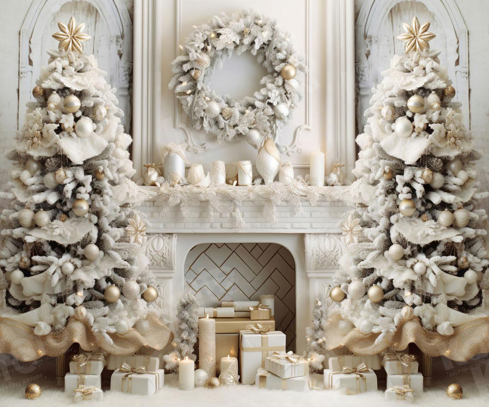Kate Weihnachten Elegantes Zimmer Weißer Kamin Hintergrund für Fotografie - Kate Backdrop.de