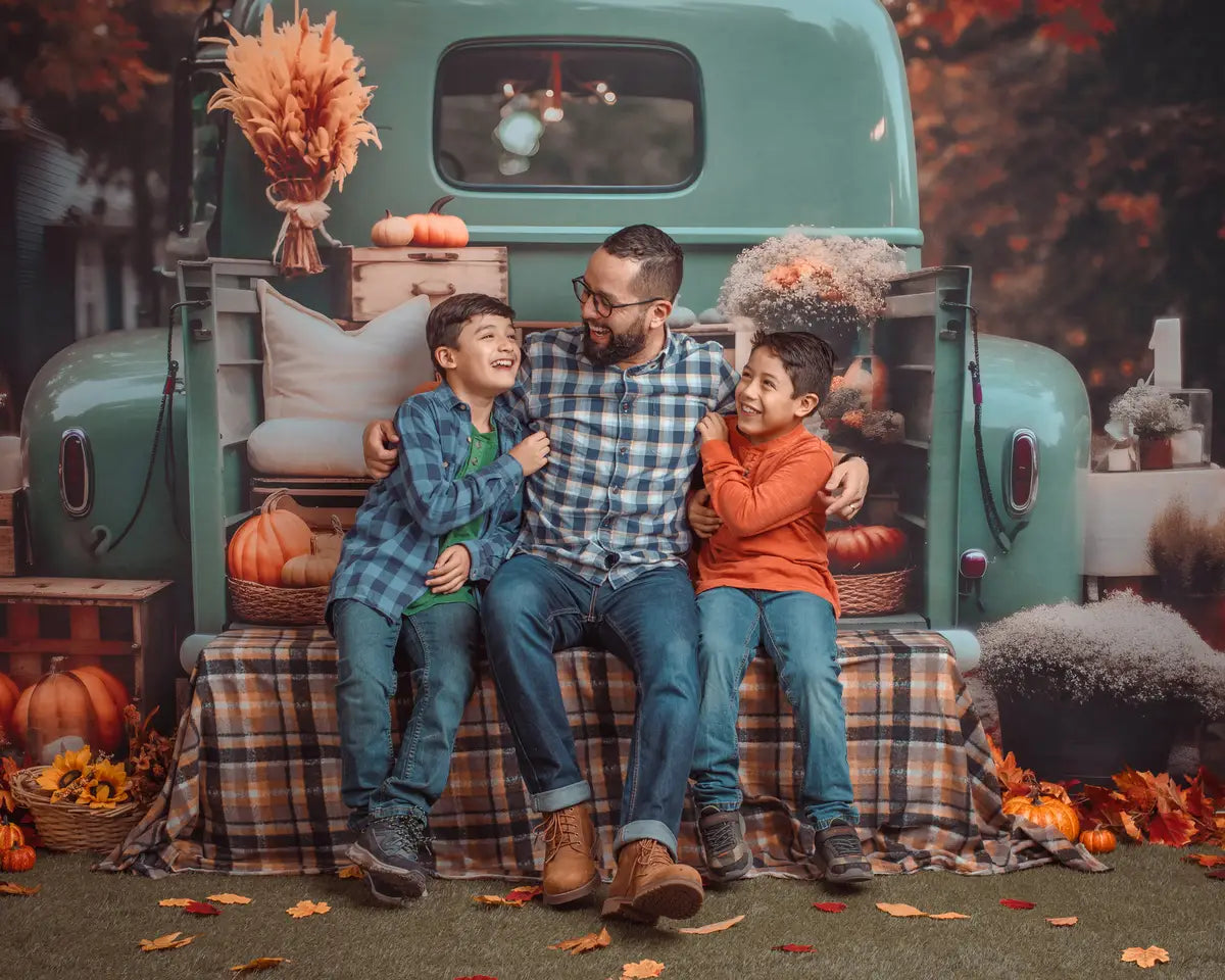 Kate Herbst Truck mit Kürbissen Fleece Hintergrund - Kate Backdrop.de