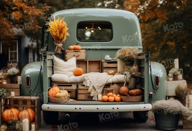 Kate Herbst Truck mit Kürbissen Fleece Hintergrund - Kate Backdrop.de