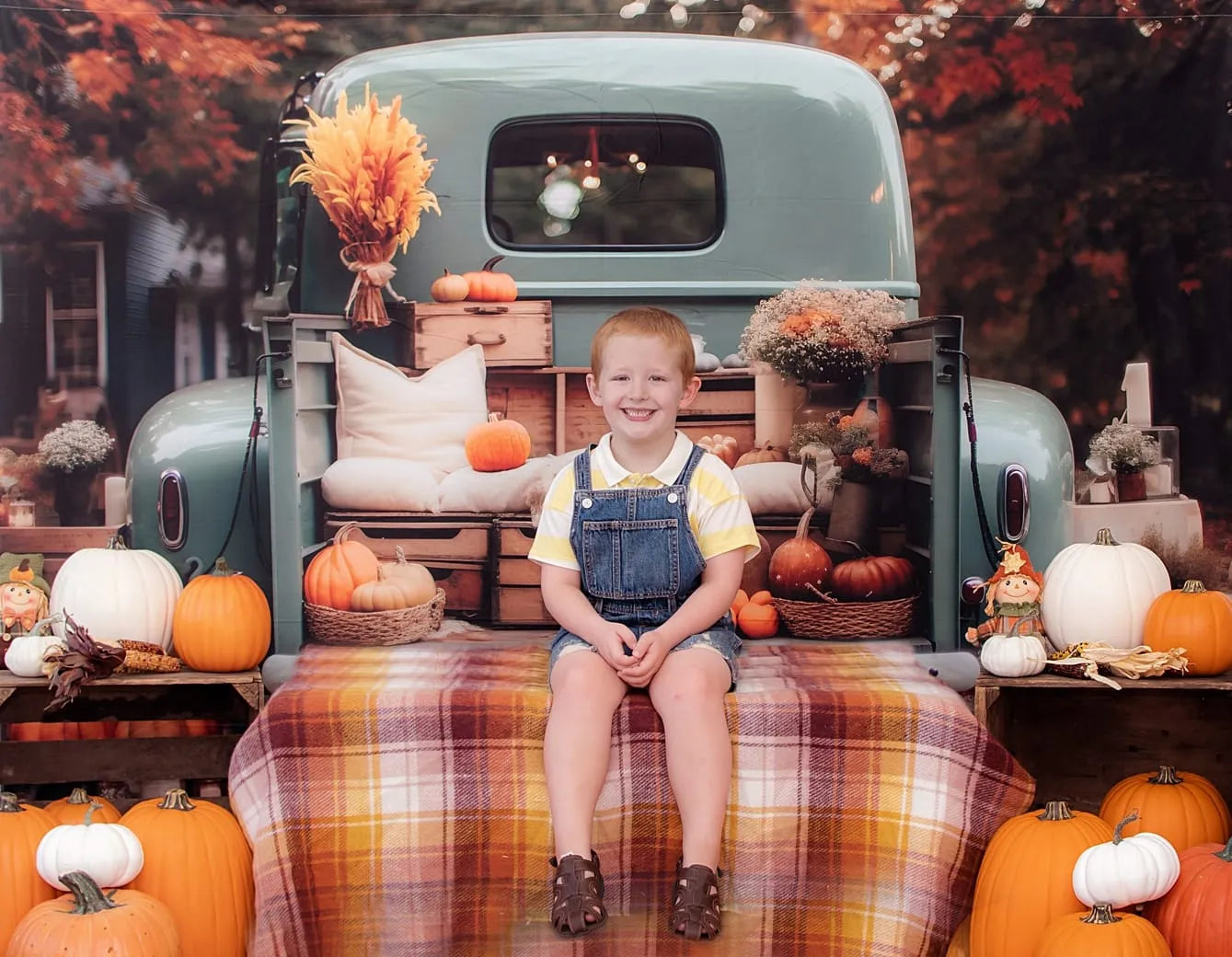 Kate Herbst Truck mit Kürbissen Fleece Hintergrund - Kate Backdrop.de